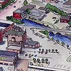 Aerial View 1985, Looking South, Albion Michigan