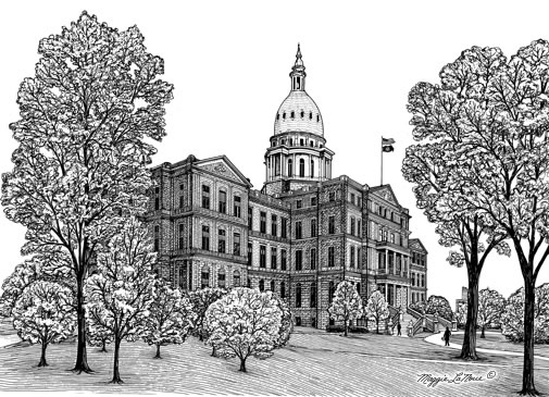 Capitol Building Lansing Michigan Line Art by Maggie LaNoue
