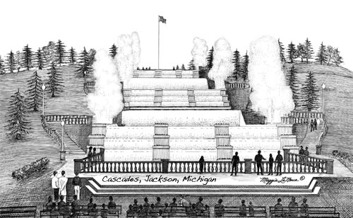 Cascades Jackson Michigan Line Art by Maggie LaNoue