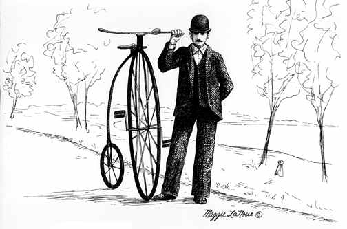 Penny Farthing Bicyclist Line Art
