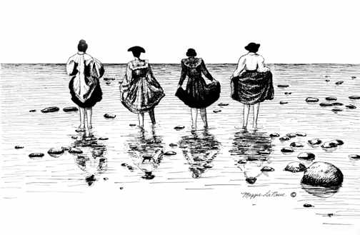 Bay Waders Old Fashioned Ladies walking into lake