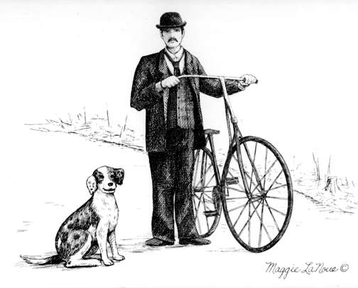 Old time Bicyclist with dog