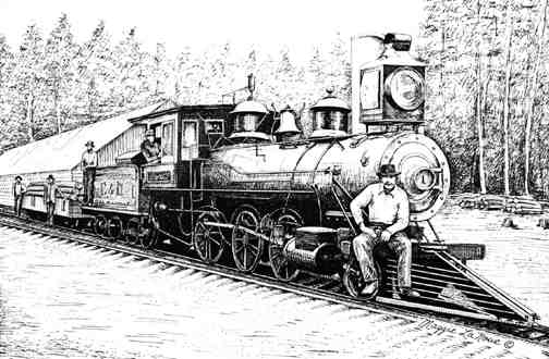 Old fashioned steam engine line art
