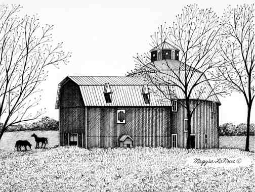 round barn line art