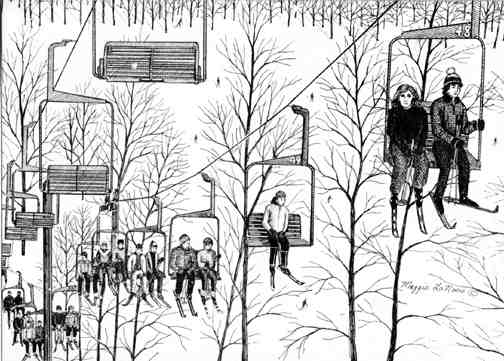 Ski Lift line art drawing
