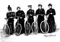 Old time lady bicyclists line art