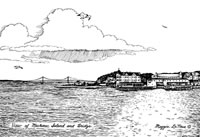 View of Mackinac Island and Bridge Print